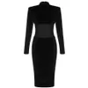 High Quality Black Elegant Velvet Women Dress Sexy Bodycon Long Sleeve Buttons Celebrity Evening Party Vestidos Fashion 210527