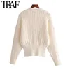 TRAF Женская мода с ребристыми отделками кабельный вязаный свитер Урожай у шеи с длинным рукавом женские пуловеры шикарные вершины 210415