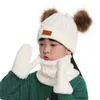 3pcs barn vinter stickade hatt halsduk handskar med varm fleece fodrad för barn flickor pojkar på 1-3 år