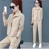 UHYTGF Corduroy Autumn Two-Piece Set Women Single-Breasted Short Top+Pants Female Suit Casual Loose 3XL Plus Size Tracksuit 1999 Y0625