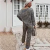 Spring Printed Jumpsuits Off Shoulder Pullovers och Long Pants Track Passar Lossa Casual Kvinnors Långstil Jumpsuits 210524