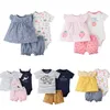 born Baby Girl Clothes Summer Cotton Infant Baby Girl Boy Tops+Bodysuit +Short 3PCS Baby Clothing Sets 211023