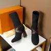 Осень зима носка каблука сапоги мода сексуальные трикотажные эластичные ботинки дизайнер алфавитные женские туфли леди густые высокие каблуки большой размер 35 до 43 с коробкой