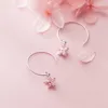 Fashion Round Swing Pink Crystal Flower Drop Earrings Charm 100% 925 Sterling Silver Jewelry For Women Dangle Earring 210707