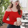 sexy off-the-shoulder South Korea T-shirt female Spring Solid Slim Fit skinny Tee Women Casual Long Sleeve Tshirt Tops 210423