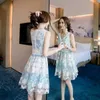 Chegada de moda designer de moda mulheres mangas 3d flores bordados retro malha retalhos vestido de renda vestidos 210529