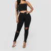 Jeans rasgados preto e branco para mulheres Jeans jeans finos Casual Calças skinny lápis Moda Roupas femininas plus size S-3XL292e