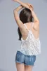 Satış Dantel 3D Çiçek Yaz Blusas Roupas Femininas Kırpılmış Tops Tişörtleri Moda Şeffaf Seksi Casual Yelek Giyinik 210416