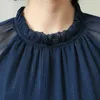 Moda Kobiety Szyfonowe Bluzki Panie Długa Koszula O-Neck Eleganckie Casual Topy Office Lady Koszule Odzież 5400 50 210427