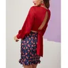 Mode Cherry Print Cut Out Crop Top Dames Zomer Chic High Street Knot Blouses Vrouw Lange Mouw Backless Tunic Tops 210430