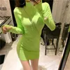 Sexy Women's Bodycon Dress Turtleneck Long Sleeve Zipper Package Hip Mini Autumn Winter Ladies Party Club es Vestidos 210526