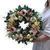 Artificial Pink Rose Wreath 15inch Front Door Wreaths with Hydrangea Green Leaves Garland Mother's Day Wedding Home Decor GGA4378