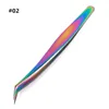 Rainbow Color Eyelashes Extension Tweezers Curler AntiStatic Stainless Steel Curved Tip Precision Clips For Volume Eyelash Grafti5151338