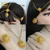 Ethiopian Jewelry Sets For Women Gold Dubai African Nigerian Wedding Necklace Bracelets Earrings Ring Headwear 6pcs Set H1022