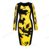 Nice-Forever Autumn Women Fashion Contrast Färg Patchwork Dresses Party Bodycon Fitted Slim Dress 346 210419