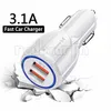 Snabbladdning QC3.0 30W Dual USB Car Charger Power Adapter 5V 9V 12V 3.1A Billaddare för iPhone 12 13 14 15 Samsung S20 S23 S24 GPS PC S1