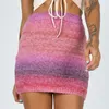 Lato Rainbow Gradient Kint Ołówek Spódnice 2021 Nowy Casual High Paist Mini Spódnice Dla Kobiet Wakacje Party Dresses Y2K 90. Spódnice X0428