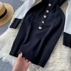 Novo design feminino outono manga longa gola virada para baixo cor bloco camisola de malha vestido bodycon túnica lápis curto dress244n