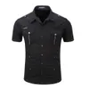 Men's Shirt Short Sleeve Cargo Shirt Fashion Casual Summer Uniform Military Style Cotton Solid Male Casual Shirt Khaki Grey 210518