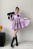 Purple Puff Sleeve Ruffle Shirt Dress Women Collared Mini A Line Patch Cute Long Korea Fashion Spring 210427