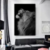 Leão animal Pôsteres Pintura de lona preto e branco Arte de parede para sala de estar Quarto decorativo fotos sem moldura