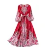 Women Fashion Round Neck Printed Long Sleeve High Waist A-line Dress Elegant Vintage Clothing Vestidos S118 210527