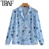 TRAF Femmes Mode Papillon Imprimer Blouses Lâches Vintage Manches Longues Bouton-up Chemises Femme Blusas Chic Tops 210415