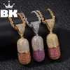 Bling King Custom таблетки, которые можно открыть ожерелье Хип-хоп, полный ледяной кубический цирконий Золотой Щепка CZ Cone Cze X0509