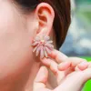 Unique Designer Red Pink Cubic Zirconia Pave Big Geometric Flower Earrings for Women Luxury Costume Jewelry CZ884 210714