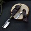 Högkvalitativ liten D2 stål EDC Keychain Folding Kniv Satin Blade Cow Leather Mantel Handle Knivverktyg