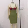 Dorywczo sukienki wysokiej jakości Vintage Green Colorblock Khaki Burgundia Biustonosz dekolt Bustier Bodycon Party Dress Vestidos