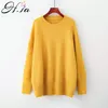 H.SA Frauen Candy Farbe Pullover Pullover Oneck Feste Dicke Warme Jumper Rosa Gelb Harajuku Pull Femme Frühling Kerst Trui 210417