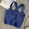 Korean short cropped umbilical beauty back sexy denim vest camisole women's tops summer folds Slim outer wear top 210420