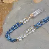 Chaînes Naturel Blanc Quartz Freeform Point Pendentif Bleu Kyanite Pépite Perles À La Main Noeud Collier Long 32 Pouce N0286AMCH