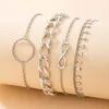 4pcs / ensembles Nouveaux bracelets à géométrie à la mode pour femmes Charms Couleur Silver Couleur Punk Chaîne épais Tassel Bijoux