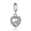 Large Hole Metal Heart Charms Pendants Rhinestone Beads Mom Finding for European Beaded Bracelet Jewelry Making Women's Day Gift