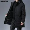Высокое качество мягкий бренд случайные мода густые теплые мужчины длинные парки зимняя куртка с капюшоном ветровка пальто мужская одежда 211104