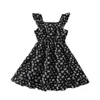 Toddler bebê meninas verão vestido preto floral suspender sundress saia menina roupa