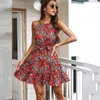 여름 스파게티 스트랩 섹시한 드레스에 대한 섹시한 드레스 넥 스트랩 인쇄 여성 꽃 미니 비치 vestido 210508