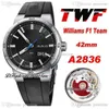 TWF Williams F1 Team TT1 Day Date A2836 Montre automatique pour homme Boîtier en acier de 42 mm Cadran noir Marqueurs de bâton Bracelet en caoutchouc 2021 Montres 01 735 7752 4154-07 4 24 06FC Puretime