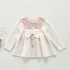 Outono inverno crianças vestidos para meninas princesa menina grande bowknot lotus folha coleira de manga longa 0-3yrs 210429