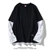 Högkvalitativ t-tröjor Höst Vår Fashion Oversize Fake Two Pieces Tshirt Mäns Långärmad Casual O Neckt-shirt för Man Top Tees