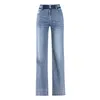 Mode All-Match Wide Leg Silm Taille Denim Pantalon Élégant Office Lady Plus Taille Jeans Femmes Printemps Casual Soft Bottoms 210525