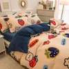 寝具セット厚い温かいコーラルフリース4pcsセットかわいい印刷キルトカバー超柔らかいベルベットベッドシート枕カバーキングサイズ