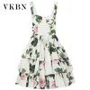 VKBN robes femme mode s sans manches genou-longueur femmes habiller Empire fleur impression robe de soirée sans bretelles 210507