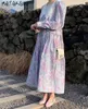 Matakawa Sweet Floral Robes pesado encaje con crocheted mujer vestido costuras plisados ​​vestidos coreanos hojaldre festivo suelto un-line Vestidos 210513