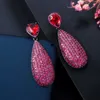 Luxury Micro Cubic Zirconia asfalterad unik svart guldfärg rosa röd stor dangle drop party örhängen för kvinnor cz592 210714