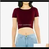 Damska Koszulka Odzież Kobiety O Neck Koszulki Sexy Crop Top Krótki Rękaw Topy Ladies Basic Casual Lato Moda Slim Montaż Gapf