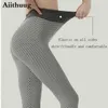 Aiithuug berömda sport leggings höga midja yoga byxor för kvinnor bubbla bubbla rumpa lyftträning löpande tights som kör byxor h1221