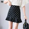 LY Varey Lin Lato Kobiety Polka Dot Mini Spódnica Dorywczo Kobieta Wysoka Talia Nieregularne Ruffles Ins Black Dams Krótkie spódnice 210526